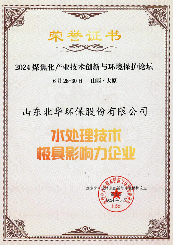 水處理技術(shù)榮譽證書